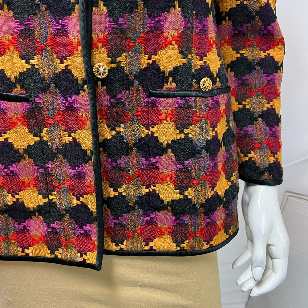 Vintage Carlisle Women’s 6 Wool Silk Geometric Woven Blazer Jacket Coat - Picture 3 of 12